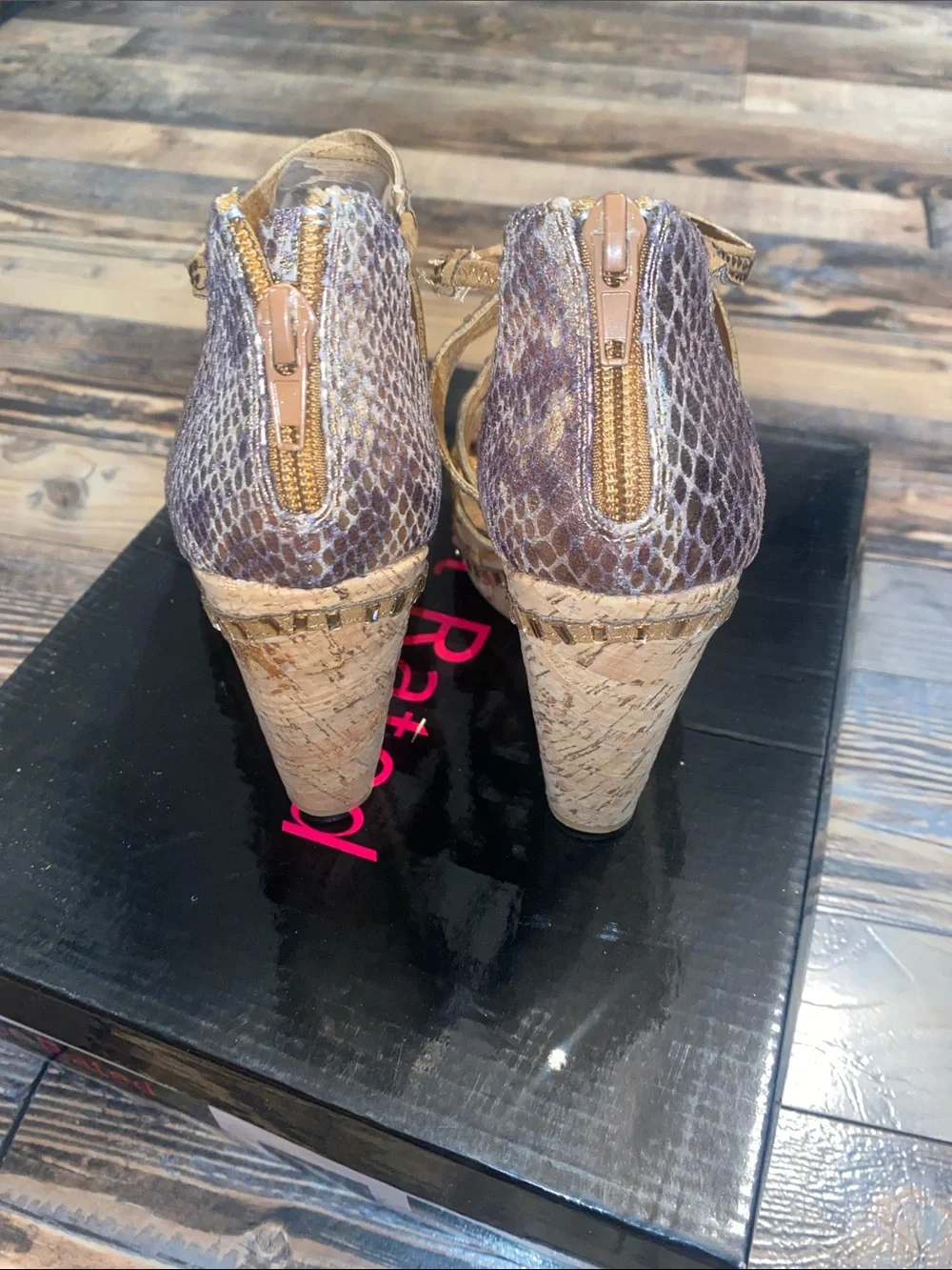 Not Rated Gold Snake-Print Cork Wedge Sandals